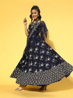 Yufta Navy Blue & White Printed Dress Dupatta - Distacart