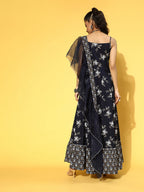 Yufta Navy Blue & White Printed Dress Dupatta - Distacart