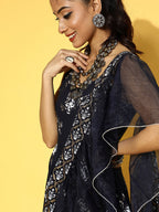 Yufta Navy Blue & White Printed Dress Dupatta - Distacart