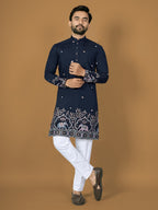 Anaita Navy Embroidery Silk Straight Kurta