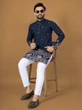 Anaita Navy Embroidery Silk Straight Kurta