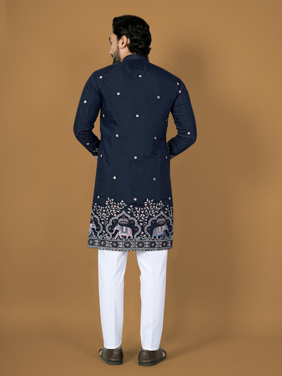 Anaita Navy Embroidery Silk Straight Kurta