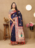 Lorenvalley Fashion Navyblue Soft Paithani Silk Woven Design Rich Meenakari Zari Weaving Pallu Saree
