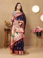 Lorenvalley Fashion Navyblue Soft Paithani Silk Woven Design Rich Meenakari Zari Weaving Pallu Saree