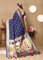 Lorenvalley Fashion Navyblue Soft Paithani Silk Woven Design Rich Zari Meenakari Weaving Saree