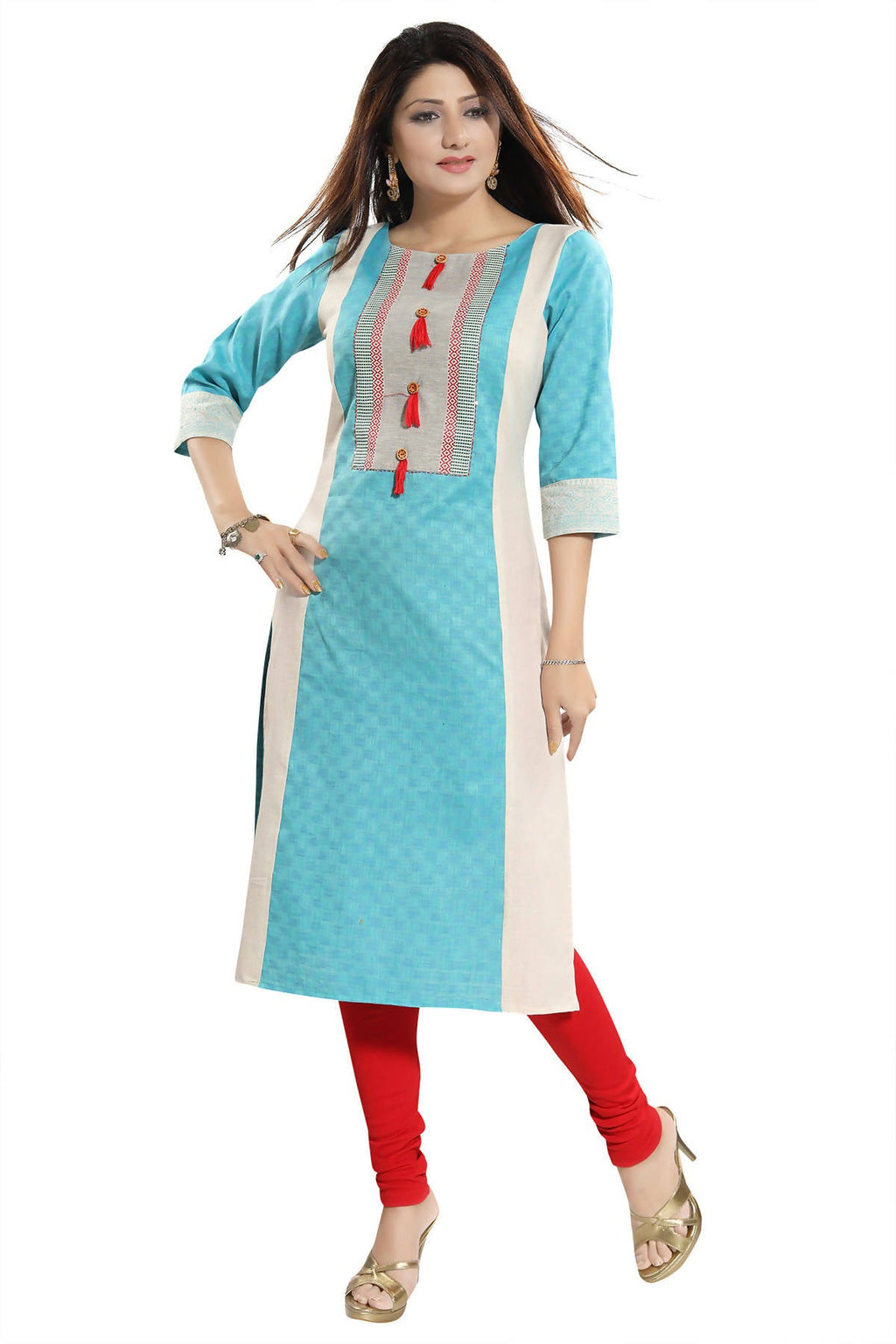 Snehal Creations Tantalising T. Blue Textured Cotton Straight Tunic - Distacart