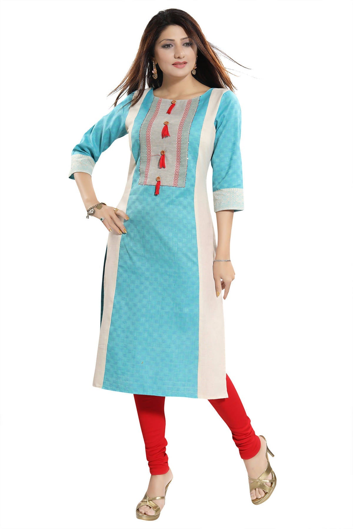 Snehal Creations Tantalising T. Blue Textured Cotton Straight Tunic - Distacart
