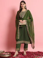 Vellora Green Silk Blend Readymade Suit for Everyday Elegance