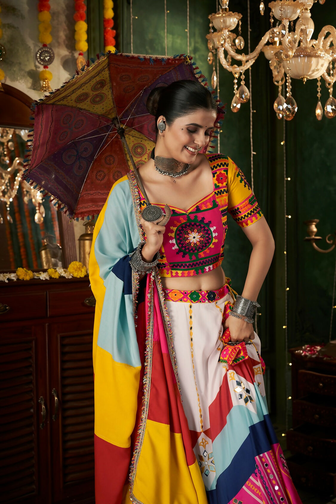 AI Fashion White Maslin Cotton Designer Navratri Lehenga Choli Collection