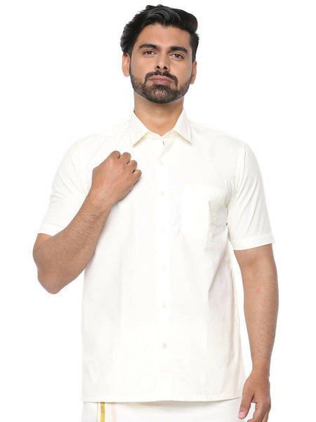 Ramraj Cotton Mens Poly Cotton Cream Colour Half Sleeve Shirt