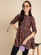 Black Poly Rayon Digital Printed A-line Top - Tarini