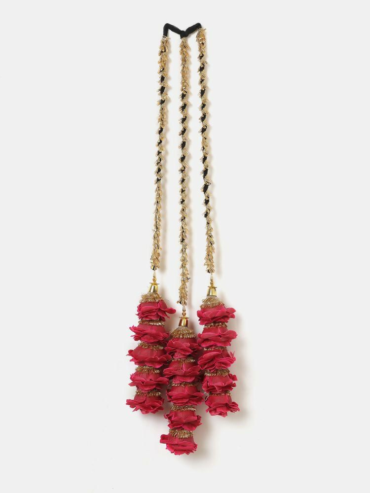 Ruby Raang Gold Gota Pati Work And Dark Pink Rosses With Black Thread & Golden Stones - Distacart