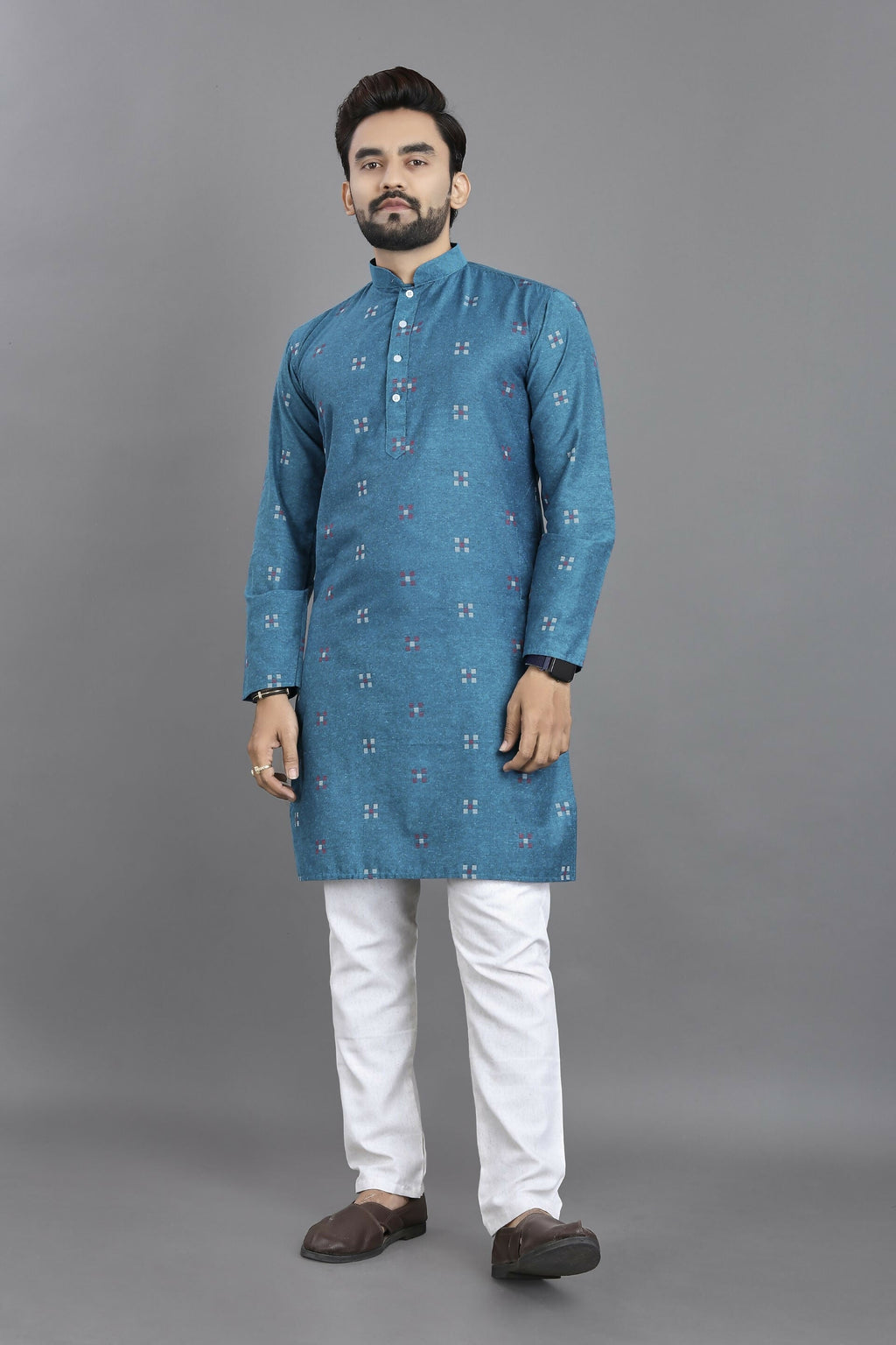 Anaita Blue Weaving Linen Cotton Straight Kurta
