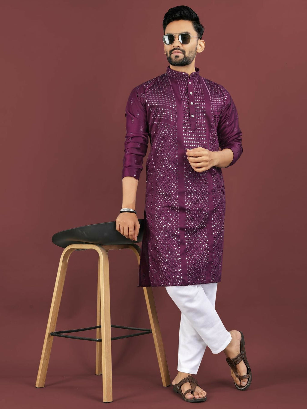 Anaita Purple Embroidered Silk Straight Kurta