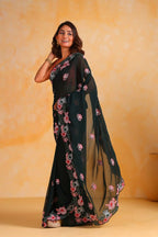 Vamsee Annie Dark Green Georgette Silk Saree