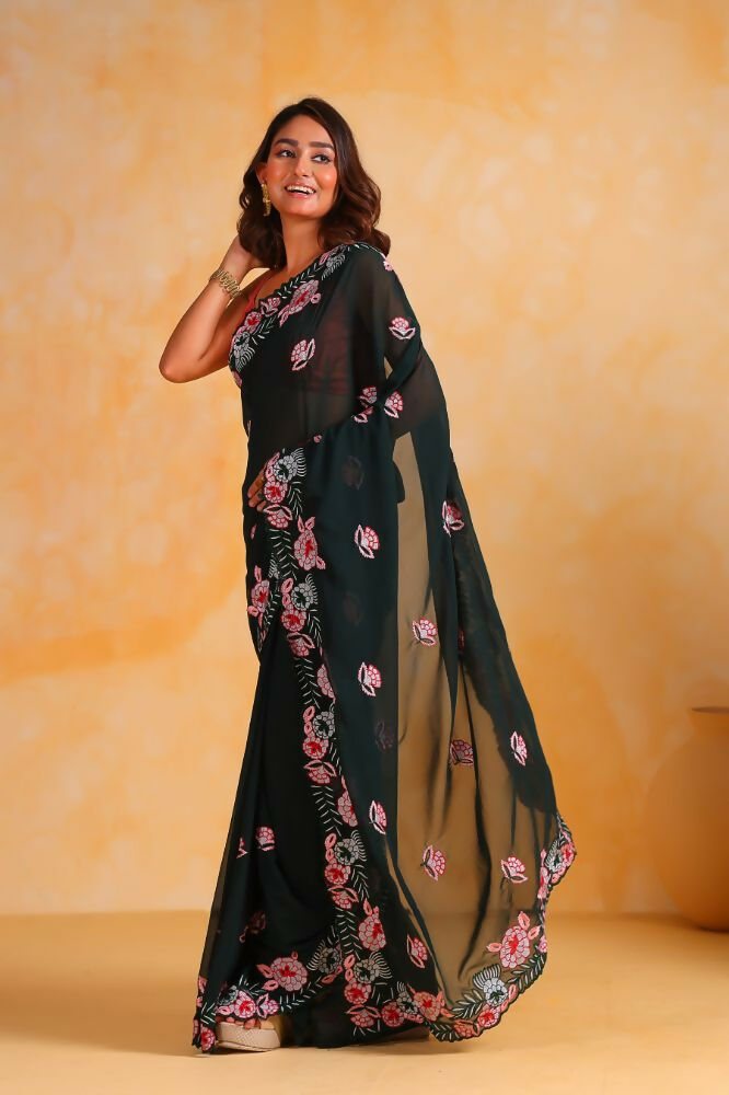 Vamsee Annie Dark Green Georgette Silk Saree