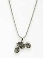 NVR Men's Rhodium-Plated Stainless Steel Bike Shaped Pendant With Chain