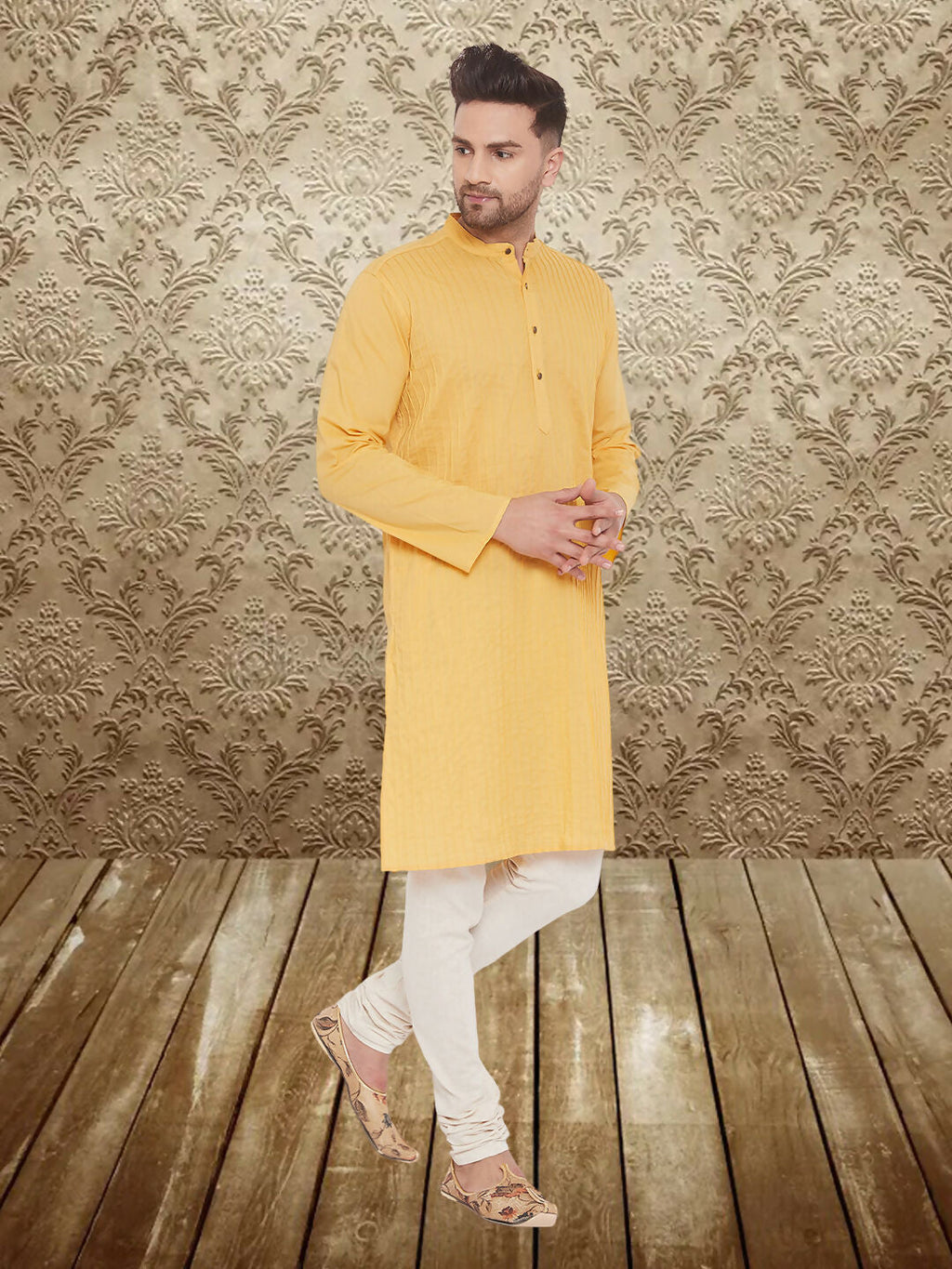 Even Apparels Men's Pintuck Fancy Yellow Kurta