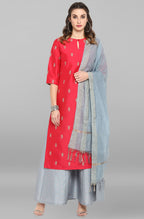 Janasya Women's Blue Cotton Floral Print Top With Palazzo - Distacart