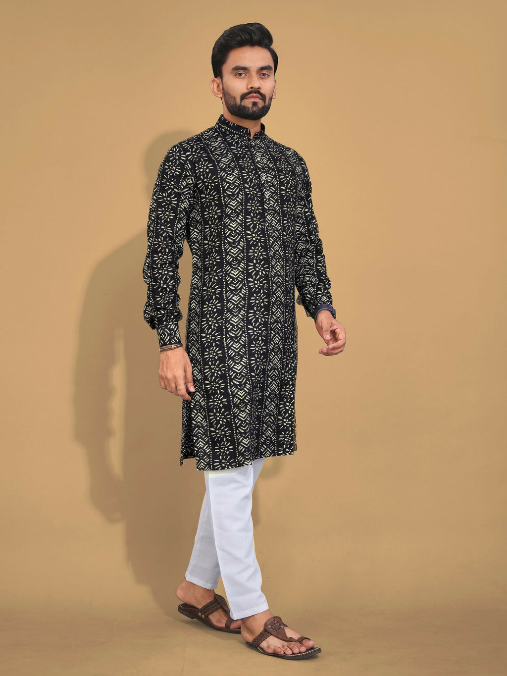 Anaita Black Printed Cotton Straight Kurta