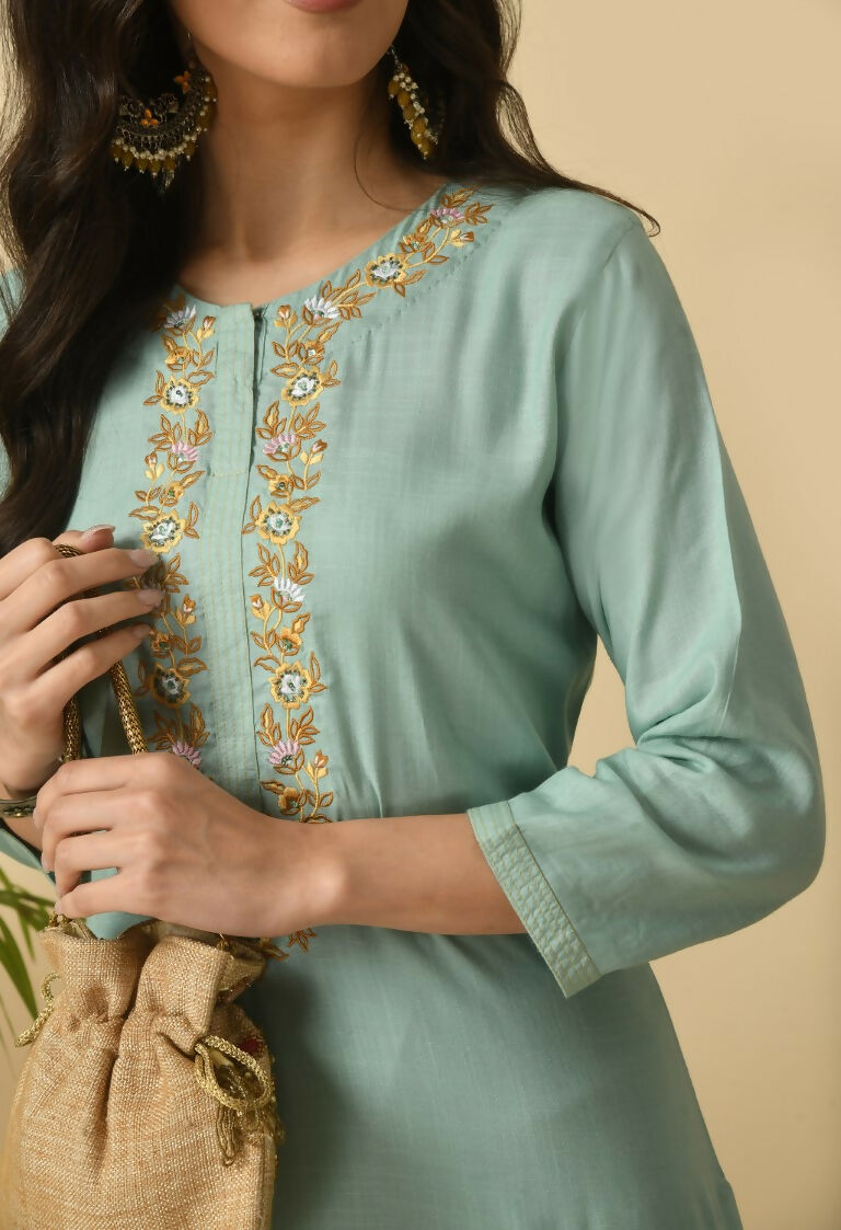 Joban Fashion Sea Green Cotton Rayon Kurta Set