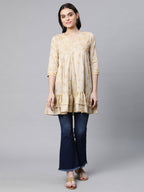 Ahalyaa Beige Cotton Gold Printed Tunic - Distacart