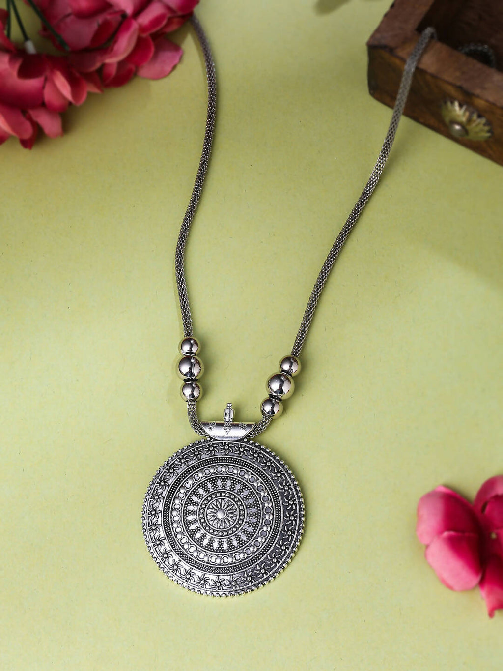 NVR Women's Elegant Silver Oxidised Brass Necklace