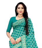 Vamika Weaving Banarasi Jacquard Rama Green Saree - Distacart
