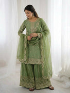 Teeya Creation Parrot Green Color Fendy Silk Embroidery Work Wedding Wear Salwar Suit - Distacart