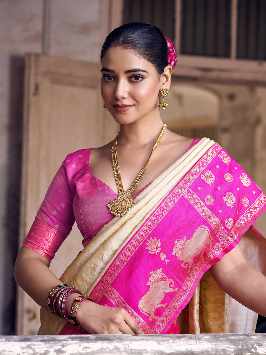 Shree Shyam Fashion Cream Soft Silk Saree - Distacart