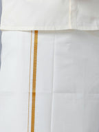 Ramraj Cotton Mens Wedding Set Cream Regular Dhoti, Shirt & Towel Arathi 1/2"