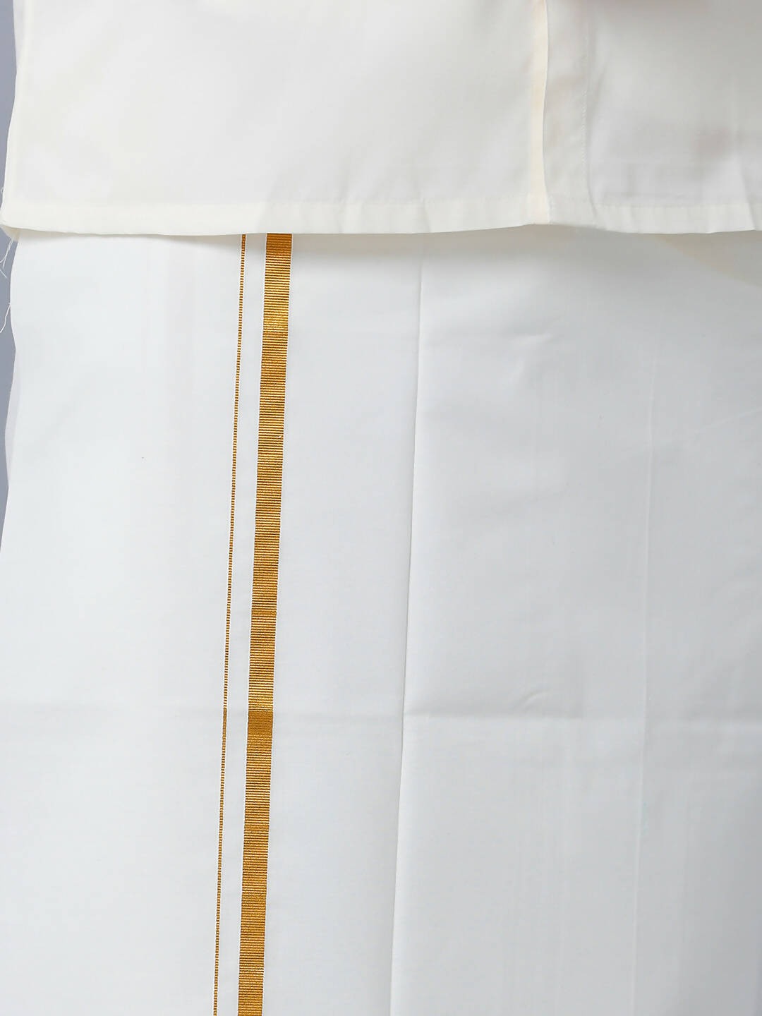Ramraj Cotton Mens Wedding Set Cream Regular Dhoti, Shirt & Towel Arathi 1/2"