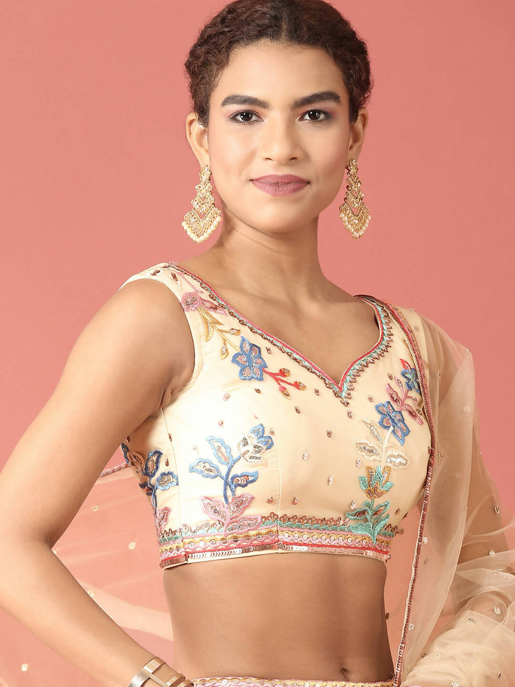 House of Panchhi Cream Net Multi colour Thread & Sequinse Work Lehenga & Blouse, Dupatta