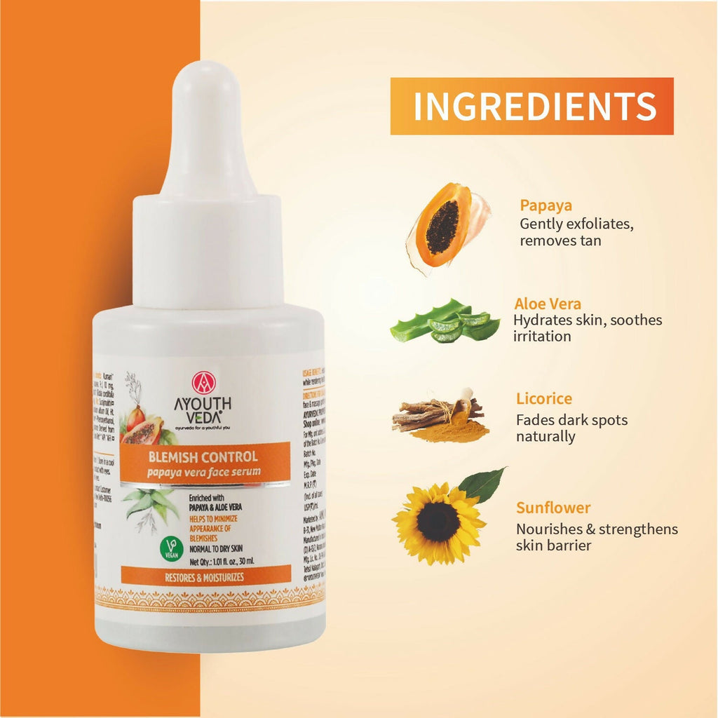 Ayouthveda Blemish Control Papaya Vera Face Serum - Distacart