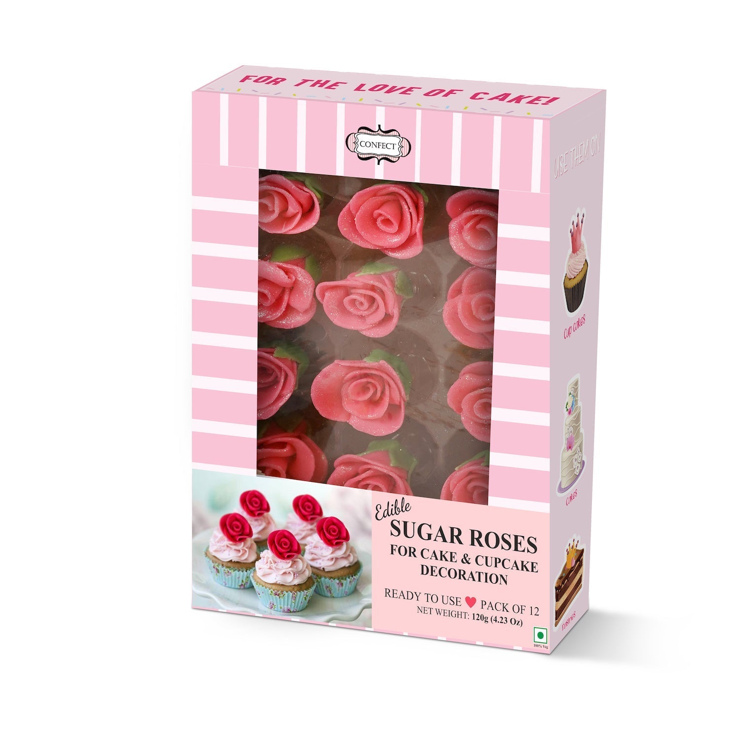 sugar roses for cake cupcake decoration neon pink 120 gms