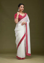 Joban Fashion White Tissue Gold Crush Party Wear Sarees - Distacart