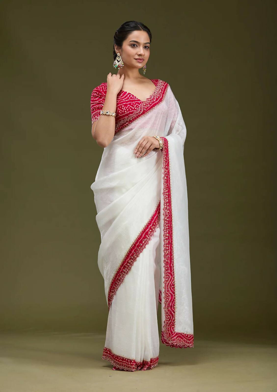 Joban Fashion White Tissue Gold Crush Party Wear Sarees - Distacart