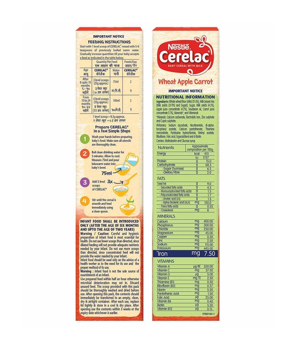 Nestle Cerelac Baby Cereal With Milk - Wheat Apple Carrot