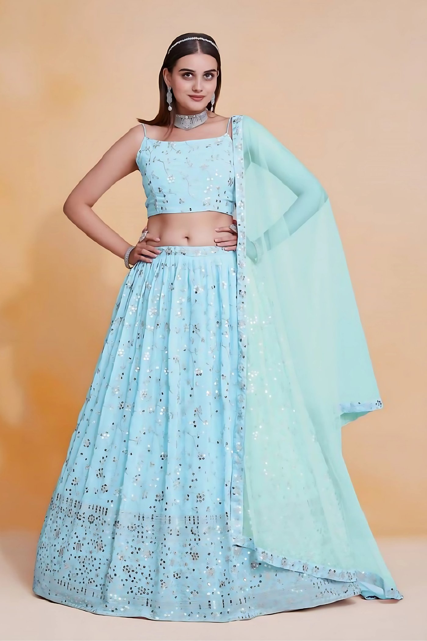 Lehenga Mart Designer Wedding Lehenga Choli For Women - Sky Blue