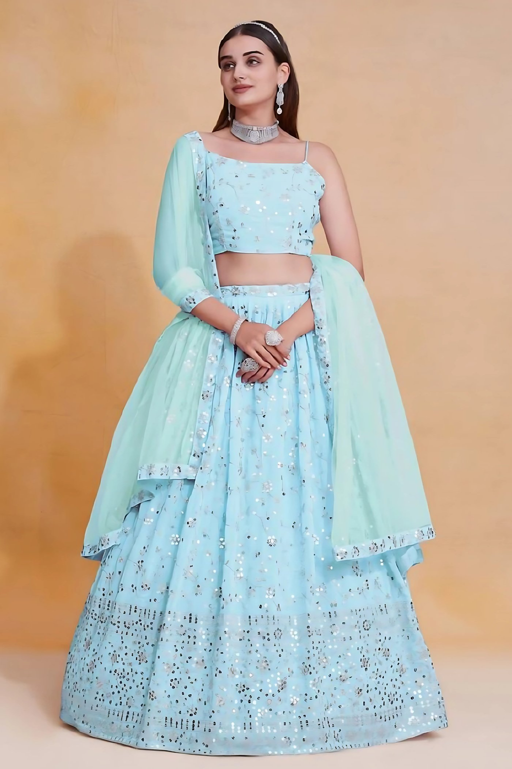 Lehenga Mart Designer Wedding Lehenga Choli For Women - Sky Blue