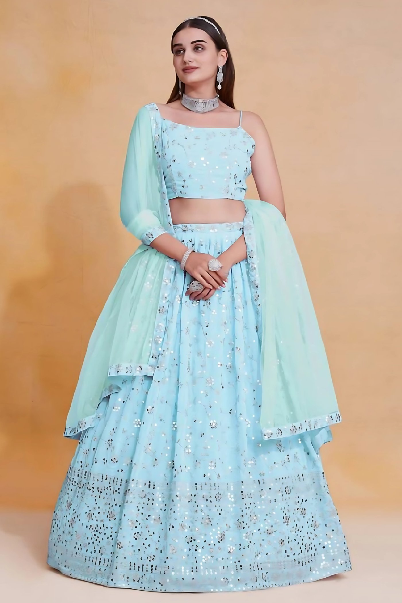 Lehenga Mart Designer Wedding Lehenga Choli For Women - Sky Blue