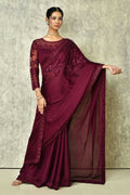 Wine Silk Solid Designer Saree with Blouse - Purvi