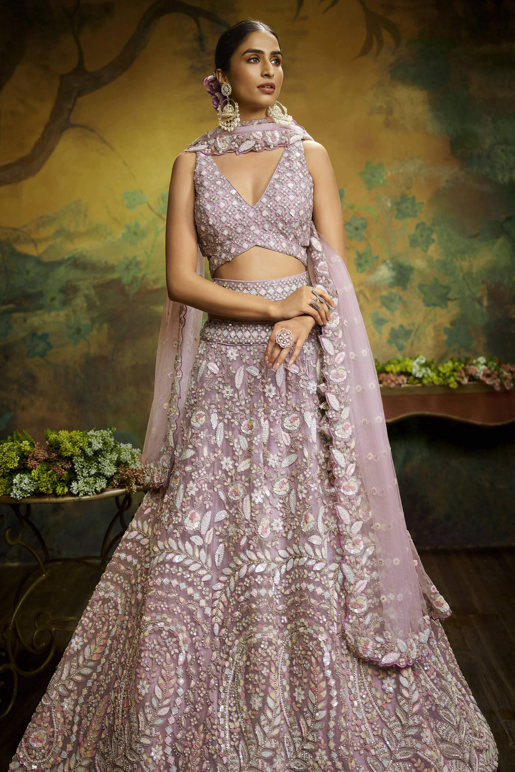 House of Panchhi Mauve Net Multi Sequins with heavy Zarkan embroidery Lehenga choli & Dupatta