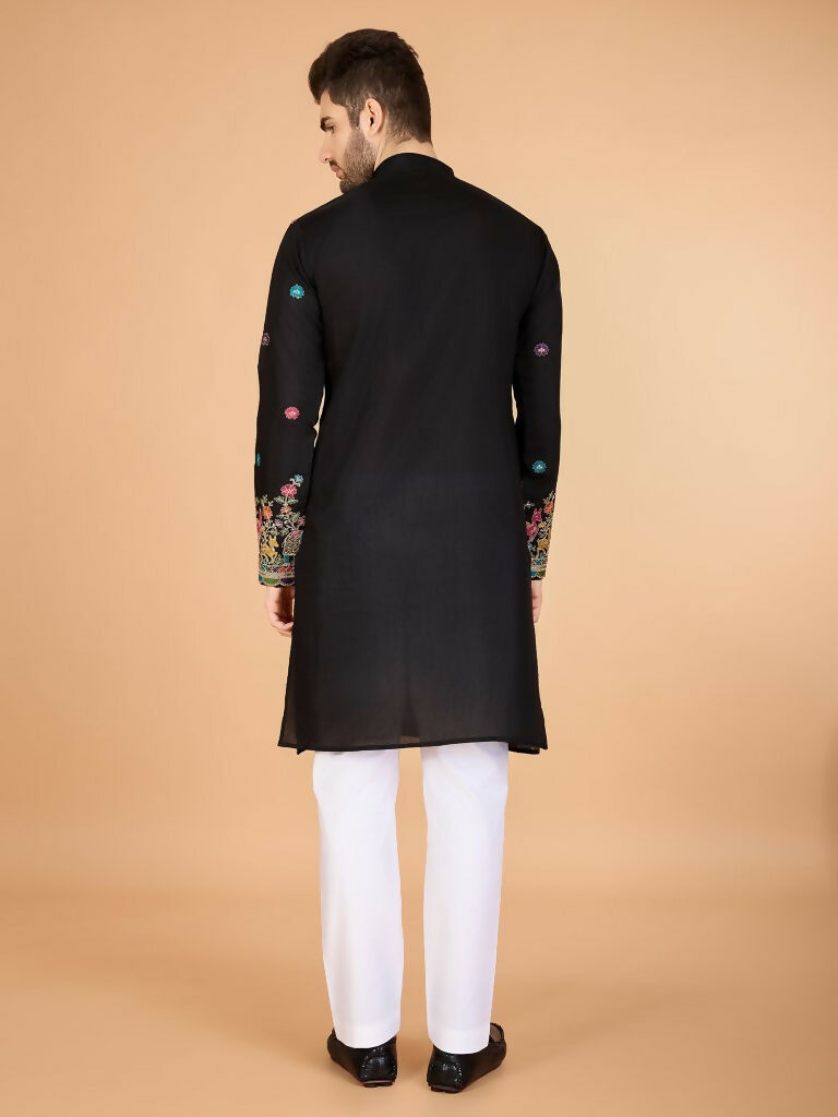 Vastranavya Black Exclusive Festival Wear Viscose Silk Thread & Sequence Embroidered Work Kurta