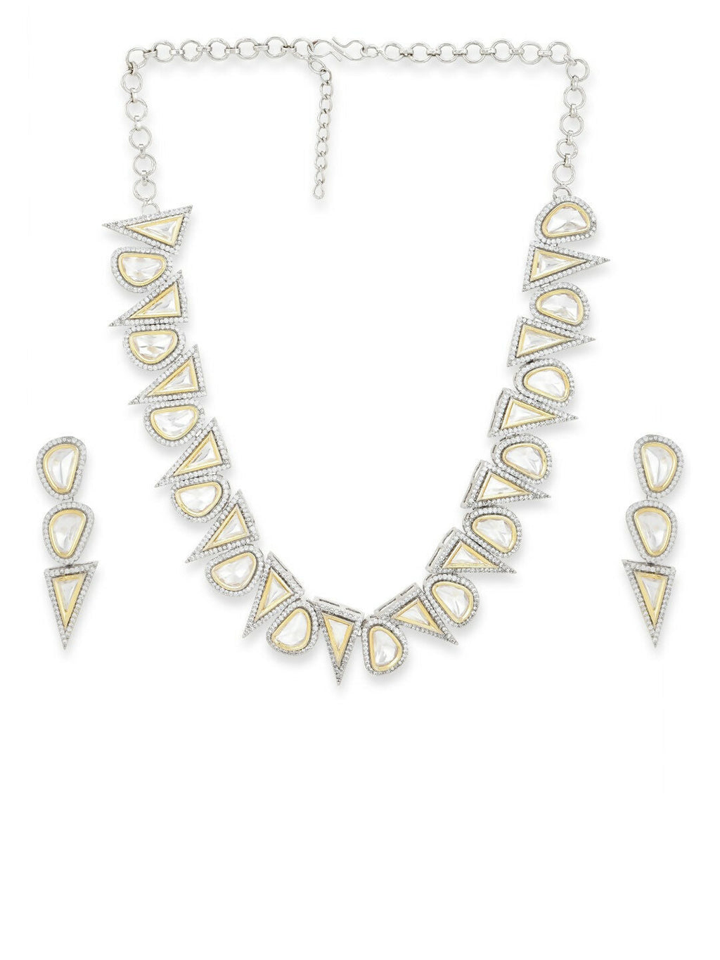 Diamond & Semi Precious Stone Neckpiece with Earrings with Chain - Ruby Raang