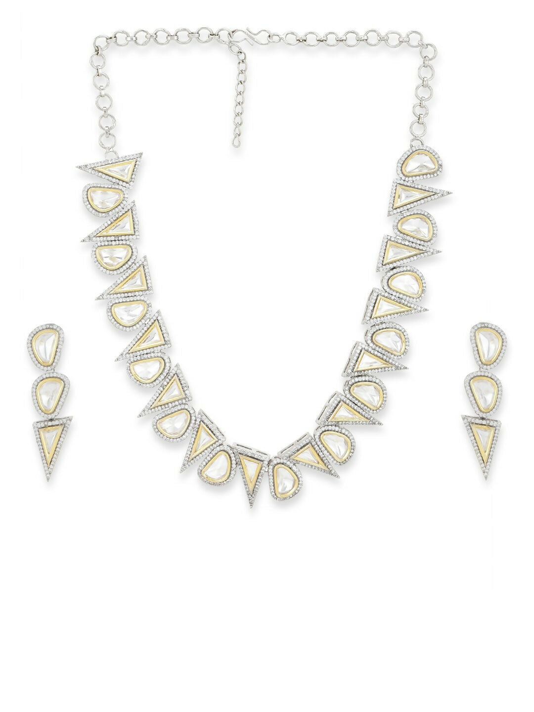 Diamond & Semi Precious Stone Neckpiece with Earrings with Chain - Ruby Raang