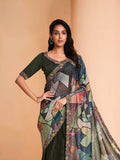 Green Satin Crepe Silk Sequence Embroidered Saree With Unstitched Blouse - Mohmanthan Yavanika