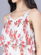 Myshka White Red Floral Layered Midi Dress - Distacart
