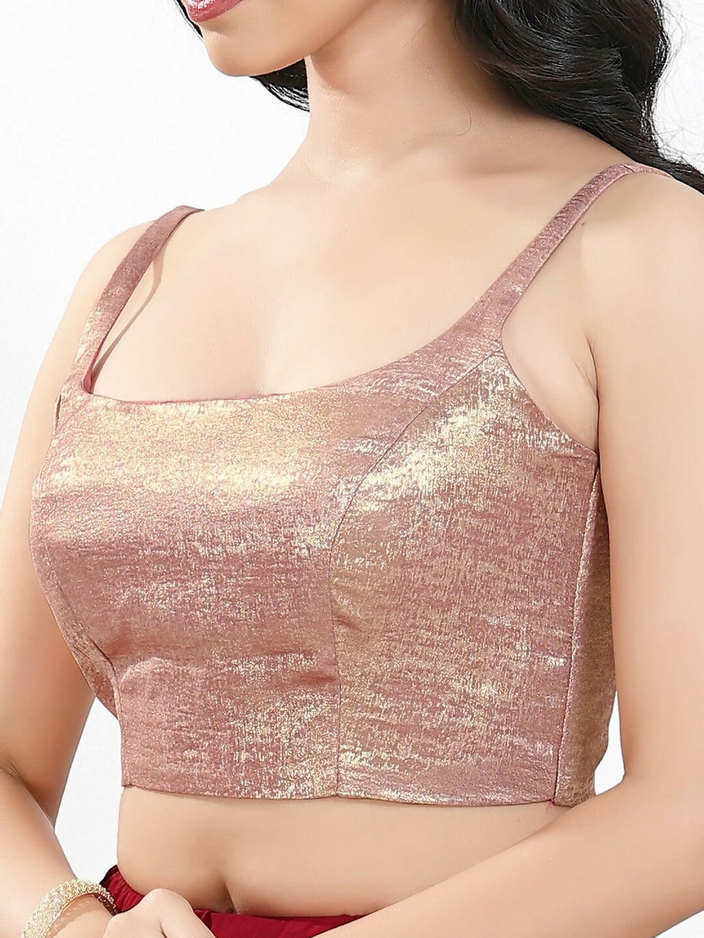 Joban Fashion Rose Gold Velvet Padded Blouse With Square Neck Sleeveless - Distacart
