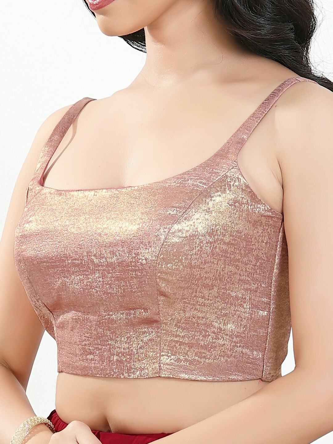 Joban Fashion Rose Gold Velvet Padded Blouse With Square Neck Sleeveless - Distacart